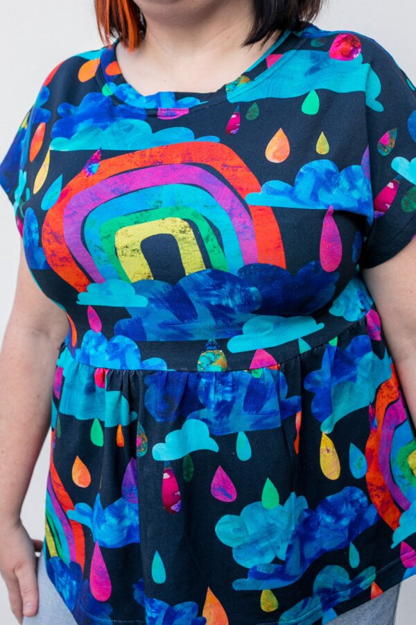 rainbows in the rain jersey babydoll top close up